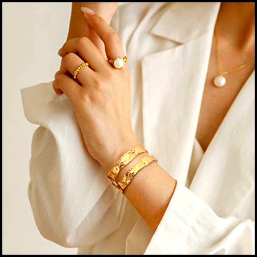 Gold Plated Cuff Bangle Adjustable Statement Brac… - image 2